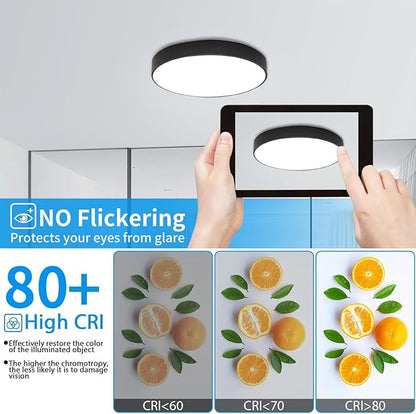 Ganeed 2-Pack Flush Mount LED Ceiling Light Fixture Black, 12 Inch Cool White Modern Ceiling Lamp 1440LM Low Profile Ceiling Light for Kitchen Bedroom Hallway Porch, 24W