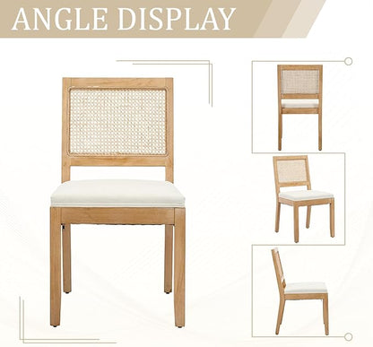 Modern Wooden Dining Chair Set of 6, Farmhouse Kitchen & Dining Room Chair with Solid Wood Legs, Rattan Upholstered Kitchen Chairs for Restaurant/Living Room (Beige, Set of 6)