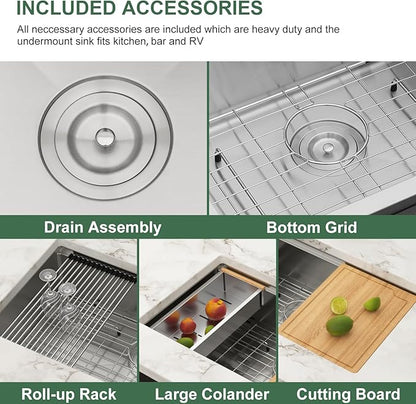 30 Inch Undermount Kitchen Sink Workstation - Couoko 30x19 Inch Undermount Single Bowl Workstation Sink 16 Gauge Stainless Steel Deep Handmade Under Counter Kitchen Sink with Accessories