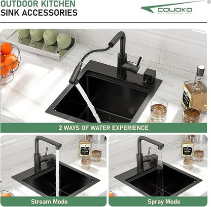 15 Inch Black Drop In Bar Sink Outdoor Kitchen Sink Workstation 16 Gauge Stainless Steel Single Bowl Small Sinks With Pull-out Faucet 15"x17"x9"