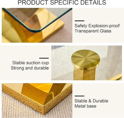 63" Gold Dining Room Table, Glass Dining Table for 4-6 with Rectangular Tempered Glass Tabletop, Modern Kitchen Table with Glossy U Shape Stainless Steel Base for Kitchen Dining Room