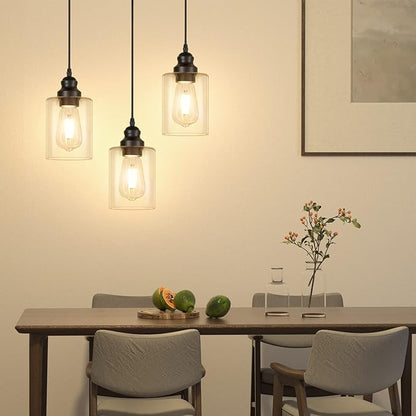 Licperron 2 Pack Modern Black Pendant Lighting, Clear Glass Shade Pendant Lights Kitchen Island, Hanging Ceiling Light Fixture, Farmhouse Pendant Lighting for Dining Room Bedroom Bar Office