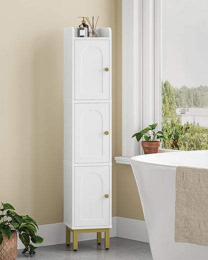 Hzuaneri Slim Bathroom Storage Cabinet, Narrow Bathroom Organizers and Storage with 4 Adjustable Feet, Laundry Room Organization for Small Space, Kitchen, Living Room, 3 Doors White BC22313G