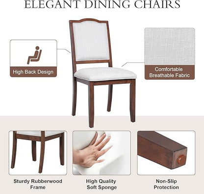 Ball & Cast Farmhouse Dining-Chairs Set of 4, High Back Wood Frame Dining Room Chair with Padded Seat, Modern Upholstered Kitchen Island Seating, 4 Pack Mid-Century Chairs, Cherry&Beige