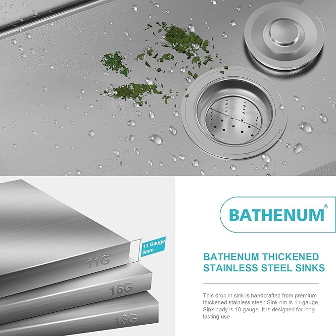 15" x 17" Drop in Bar Sink 304 Stainless Steel Single Bowl Kitchen Sink with Drain Kit, Brushed