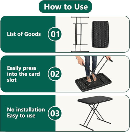 30 Inch Folding Table, Adjustable Height TV Tray for Small Spaces, Heavy Duty Foldable Utility Table for Laptop, Dining, Camping, No Assembly, 200 lbs Capacity, Black Granite