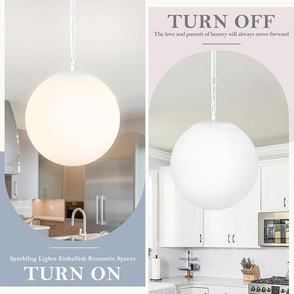 KoKo&Yukina 14 Inch Globe Pendant Light Adjustable White Globe Pendant Lights Kitchen Island Mid Century Light Fixture with Milky White Glass Shade for Living Room