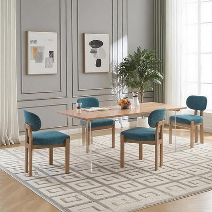 Chenille Dining Chairs Set of 2, Comfy Upholstered Dining Room Chairs Mid Century Modern Farmhouse Fabric Kitchen Chairs with Rubber Wood Legs for Dining Room Kitchen Island Home (Teal)