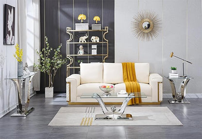 Luxury Glass Coffee Table Set of 4 Piece Silver Living Room Table Set of 4 Including Coffee Sofa End Tables Set,Gorgeous Stainless Steel Frame, Clear Glass Top for Living Room Home Office Apartment