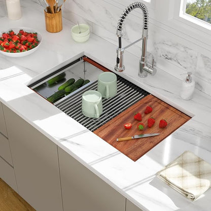 33 Undermount Kitchen Sink - 33x19 Double Bowl Kitchen Sinks Workstation 16 Gauge Stainless Steel Sink Low Divide Double Basin 60/40