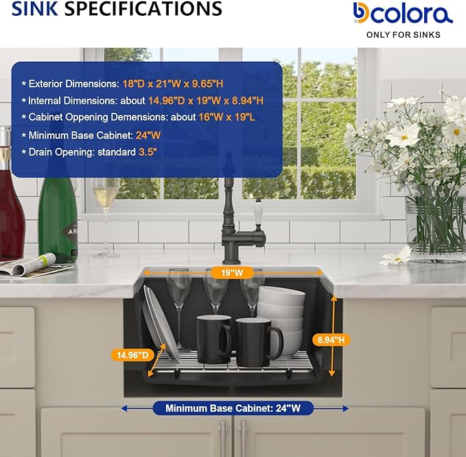 Dcolora 21 In. Black Granite Composite Small Kitchen Sink, Single Bowl Workstation Undermount Prep Sink, Quartz Bar Sink, 21"x18"x9.65" #DC-GBUS25472