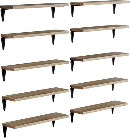 Wallniture Arras Wood Floating Shelves for Wall Storage, Small Bookshelf, Hanging Book Shelves for Living Room, Bedroom, Office, Burnt Finish, Set of 10 (Burnt)