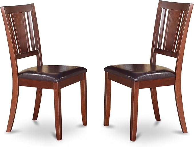East West Furniture DUC-MAH-LC Dudley Kitchen Dining Chairs - Faux Leather Upholstered Wood Chairs, Set of 2, Mahogany
