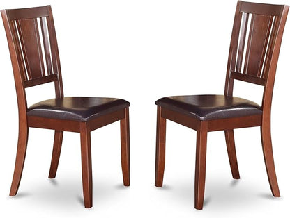 East West Furniture DUC-MAH-LC Dudley Kitchen Dining Chairs - Faux Leather Upholstered Wood Chairs, Set of 2, Mahogany