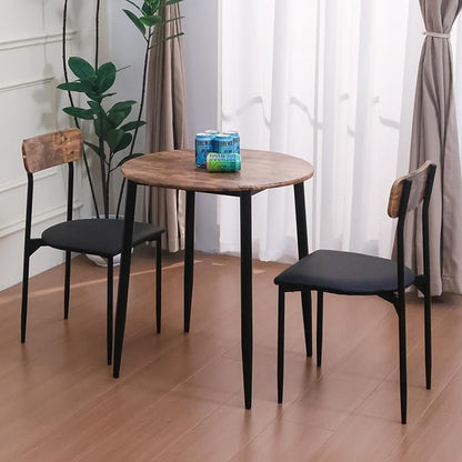 Walsport Round Dining Table Set for 2, 3-Piece Wood Tabletop Samill Kitchen Table and Chairs with Strong Metal Frame, Modern Dinette with Chairs for Small Spaces Living Room (Brown)