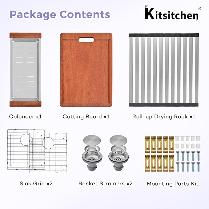 Kitsitchen Stainless Steel Farmhouse Sink 28 Inch, 16-Gauge Stainless Steel 50/50 Double Bowl Workstation Sinks with Abundant Accessories, 10" Deep and Large Undermount Kitchen Sink