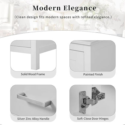 Favfurish 24" Modern Bathroom Vanity with Ceramic Sink, Freestanding Storage Cabinet w/2 Soft-Close Doors & 1 Drawer, Double-Layer Door Shelf, Solid Wood Frame for Small Bathrooms, Easy Assembly,White