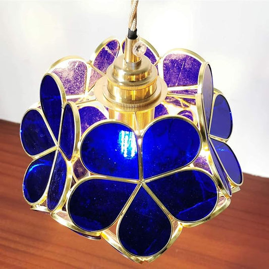 Bieye L10746 Petals Tiffany Style Stained Glass Ceiling Pendant Light with 8-inch Wide Lampshade (Cobalt Blue, 8" Cherry Blossom)