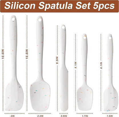 Silicone Spatula Set, 5 Piece Food Grade Rubber Spatulas for Baking, Cooking, and Mixing High Heat Resistant Non Stick Dishwasher Safe BPA-Free (Candy Color)