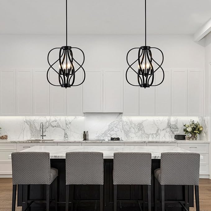 Black Chandelier 4 Light Industrial Dining Room Light Fixture 18'' Modern Farmhouse Contemporary Chandelier Hanging Pendant Light Fixture Entryway Chandelier for Foyer,Kitchen,Living Room,Bedroom