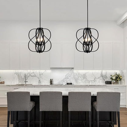 Black Chandelier 4 Light Industrial Dining Room Light Fixture 18'' Modern Farmhouse Contemporary Chandelier Hanging Pendant Light Fixture Entryway Chandelier for Foyer,Kitchen,Living Room,Bedroom