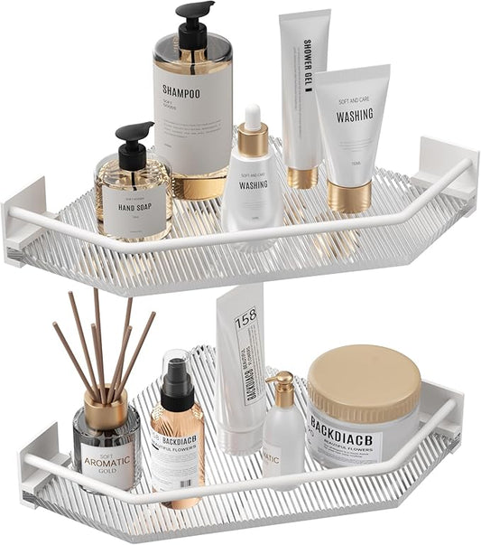Acrylic Corner Bathroom Counter Organizer - 2 Tier Countertop Storage Shelves for Dresser, Kitchen, Laundry, Dorm Room (White)