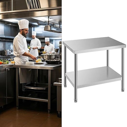 NSF Stainless Steel Table for Prep & Work 36 x 24 Inches,Commercial Heavy Duty Food Prep Worktable with Undershelf for Restaurant, Home and Hotel