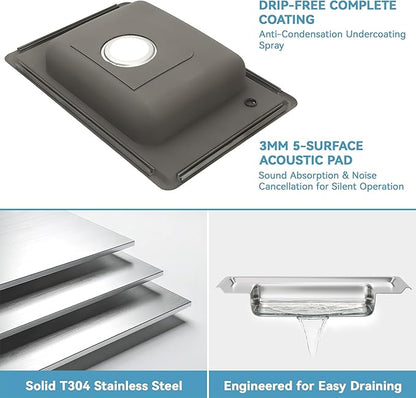 MILOSEN 25''x17'' RV Kitchen Sink, T304 Stainless Steel Drop In Top Mount Camper Sink, Single Bowl Basin with Pre-Drilled Holes & Strainer, 4" Deep Anti-Splash Sink for Mobile Building