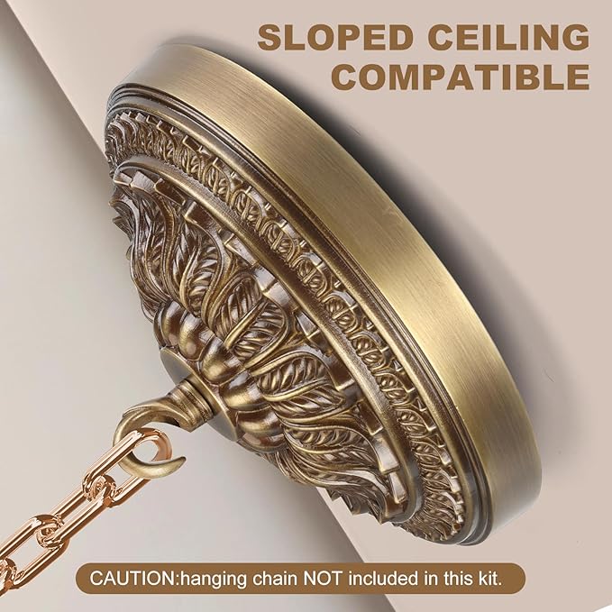 7.28 Inches Brass Ceiling Canopy, Gold Retro Mounting Plate Kit for Chandelier Pendant Light