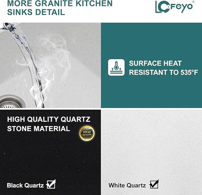24 Inch Undermount Laundry Sink, White Granite Composite Quartz Sink, 12 Inch Deep Single Bowl Utility Sink, Non-Porous, Stain Resistant, Easy to Clean, Modern Sink for Laundry Room
