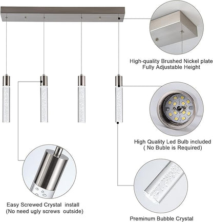 4-Light Pendant Light Fixtures for Kitchen Island, Updated Preminum LED Pendant Lighting with Crystal Bubble, 32W Modern Hanging Ceiling Light, 6000K Light for Dining Room,for Kitchen…