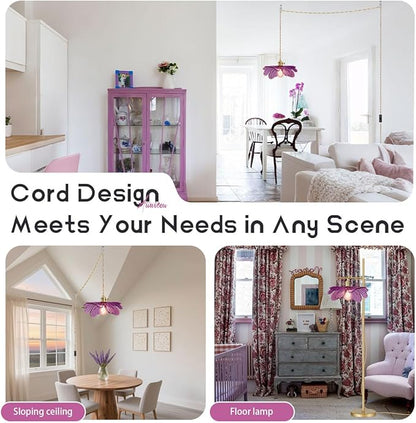 14.75ft Plug in Hanging Lamp with Purple Shade Vintage Plug in Glass Hanging Light Fixture ON Off Switch Mid Century Modern Pendant Light for Dining Room Kitchen Girls Room Bedroom