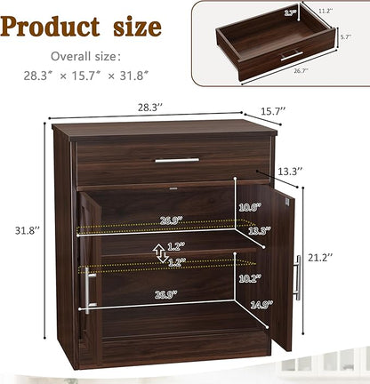 Vongrasig Sideboard Buffet Cabinet with Storage, Modern Kitchen Storage Cabinet with 1 Drawer and 2 Doors, Wood Coffee Bar Buffet Table for Kitchen, Dining Room, Rustic Brown