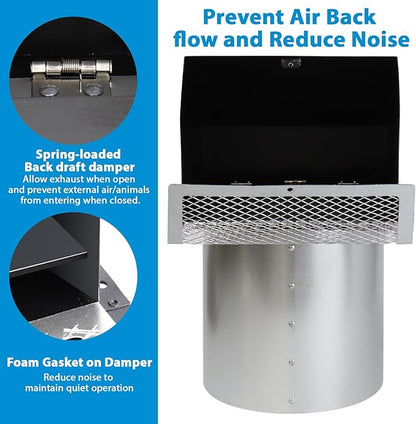 8 Inch Hooded Wall Vent with Screen and Damper,Exterior Wall Exhaust Vent Cover Cap, Wall Mount Exhaust Vent for Kitchen Range Hood HVAC Duct Dryer Ventilation and Outdoor Air Exhaust,Galvanized Steel