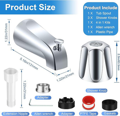 Tub Shower Trim Kit, Shower Knob 3 Piece and Bath Tub Spout, for Price/Pfister Verve and 3 Handle Tub Faucet, for 1/2" Copper Connection, 1/2" and 3/4" Male Thread Connection (Chrome)