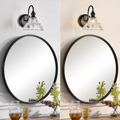 Modern Black Wall Sconce Mini Wall Light Made of Metal Body and Pressed Patterned Glass Retro Vanity Light for Bedroom, Bathroom, Doorway, Farmhouse