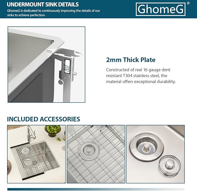 17 Undermount Kitchen Sink 17"x19"x8" Single Bowl 16 Gauge Stainless Steel Under Counter Single Bowl Kitchen Sinks Basin with Drain Strainer