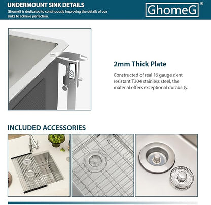 17 Undermount Kitchen Sink 17"x19"x8" Single Bowl 16 Gauge Stainless Steel Under Counter Single Bowl Kitchen Sinks Basin with Drain Strainer