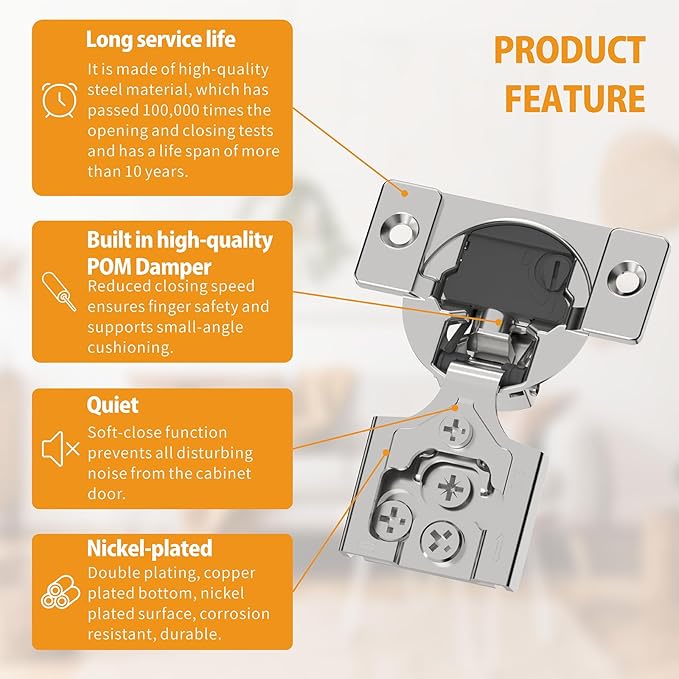Chibery 50 Pack 3/8" Overlay 4D Soft Close Concealed Hinges for Face Frame Door, Adjustable Closing Speed, Smooth Slow Self Close Hinges, Satin Nickel, 105° Open Angle Stainless Steel Cabinet Hinges
