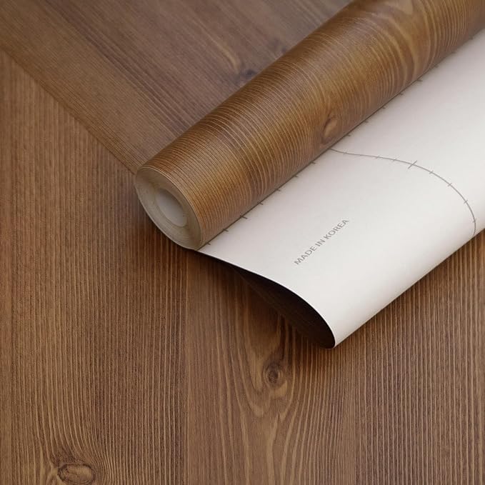 Brown Wood Grain Contact Paper, 17.3" x 118" Peel and Stick Wallpaper, Self-Adhesive Thick Vinyl Wrap for Kitchen Cabinets, Countertop, Furniture, Waterproof DIY Decor