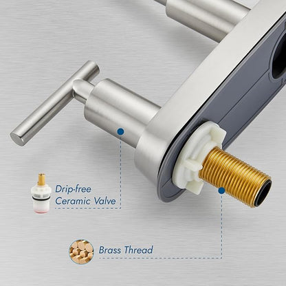 Kitchen Faucets, High Arc 360°Rotating Spout Kitchen Sink Faucet 2 Handle 8 Inch Centerset RV Kitchen Faucet with Supply Lines, 3 Hole Kitchen Faucet Without Side Sprayer, Brushed Nickel