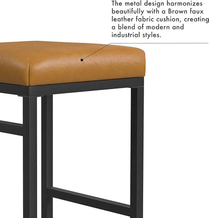 Homepop Home Decor | Modern 24-Inch Counter Stool | Backless Metal Frame Bar Stools Counter Height | Decorative Home Furniture, Carmel Faux Leather