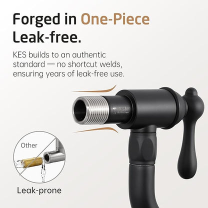 KES Upside Down Pot Filler Faucet with Heat-Resistant Cartridge, 26'' No Lead 18/8 Stainless Steel Over Stove Kitchen Pot Filler Faucets with Double Joints 360° Swing Arm Wall Mount, Black