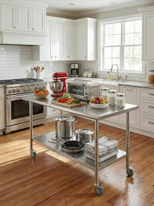 Atelicf All-Stainless Steel Prep Table, 24 X 48 Inches, with Wheels and Adjustable Undershelf, Heavy-Duty for BBQ,Restaurants,Hotels,Workshops,Kitchens,Gardens, and Garages