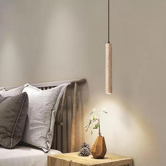 Japanese Wabi sabi Pendant Light with Natural Stone Shade, Dimmable Modern Wood Hanging Lamp Fixture, Adjustable Height Pendant Lamp for Bedroom, Kitchen Island, Dining Room, Restaurant, Cafe, Bar (G)