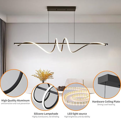 Modern LED Chandelier Light, 57IN Pendant Light Fixtures Dimmable with Remote Control 3000k-6500K Adjustable Color Temperature, Aluminum Island Lighting Lamp for Dining Room, Living Room, Island