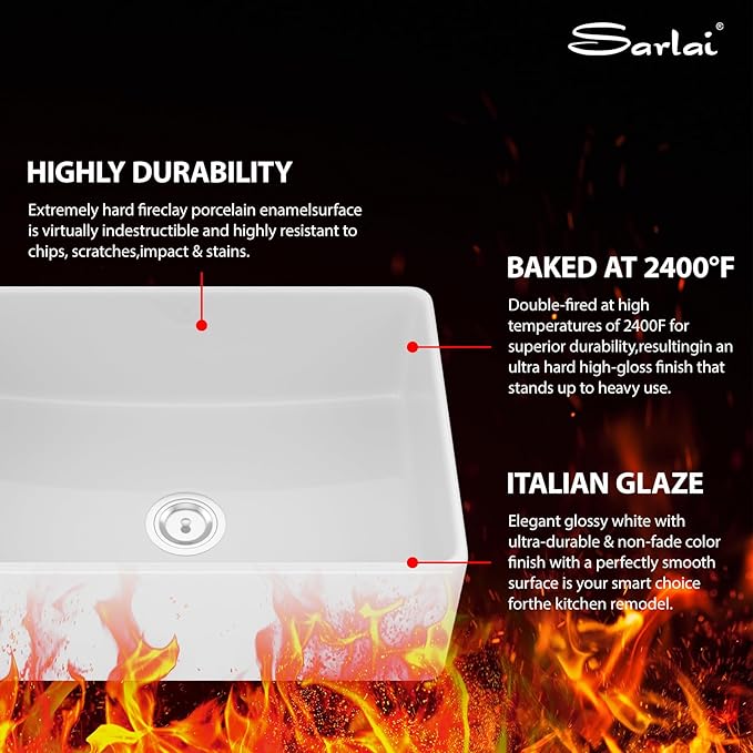 Sarlai 30 White Farmhouse Sink - 30 x 20 Inch Apron Front Kitchen Sink Farm Farmer Sinks White Ceramic Fireclay Single Bowl Basin