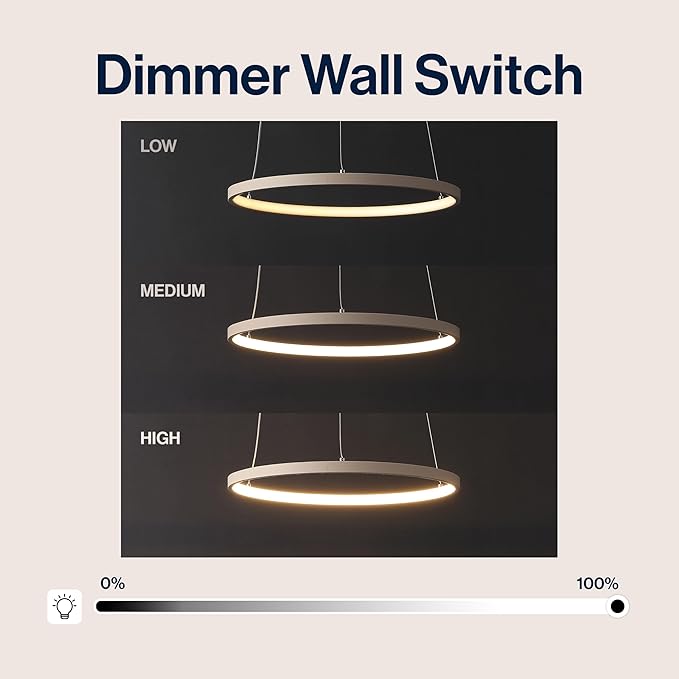 JONATHAN Y 15.75" Beige Modern Integrated LED Pendant Light, Dimmable Round Hoop Chandelier for Kitchen Island, Dining Room, Adjustable Height Metal Hanging Light (JYL7202H)