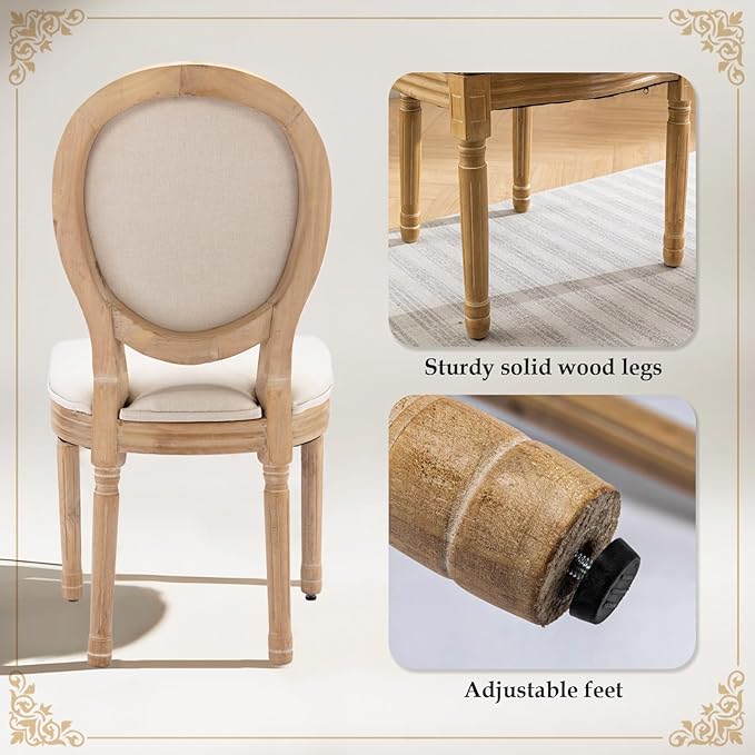 SoarFlash Linen French Dining Chairs Set of 2, Vantage Dining Chair with Round Back, Wood Leg Farmhouse Country Dining Chair for Living Room,Kitchen,Bedroom,Beige