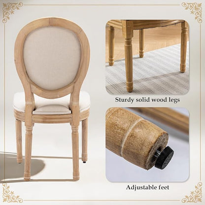 SoarFlash Linen French Dining Chairs Set of 2, Vantage Dining Chair with Round Back, Wood Leg Farmhouse Country Dining Chair for Living Room,Kitchen,Bedroom,Beige
